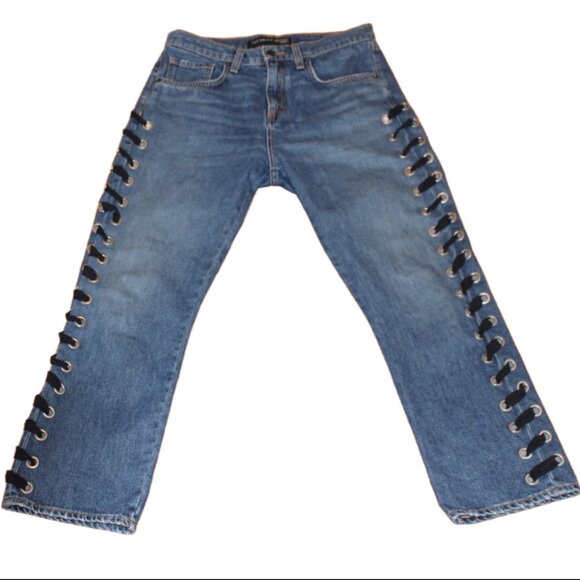 Veronica Beard Inez 10.75 Girlfriend Side Lace Stone Wash Blue Jeans, Size 26 - Picture 2 of 12
